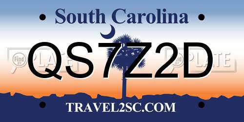 QS7Z2D South Carolina License Plate
