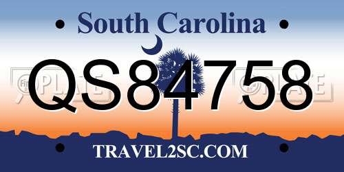 QS84758 South Carolina License Plate