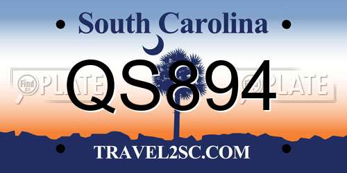 QS894 South Carolina License Plate