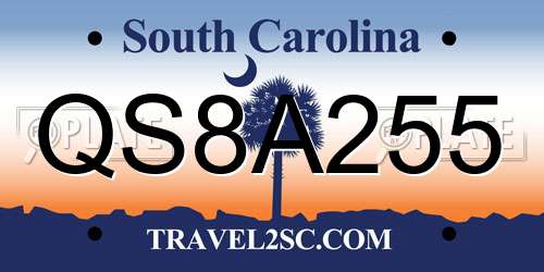 QS8A255 South Carolina License Plate