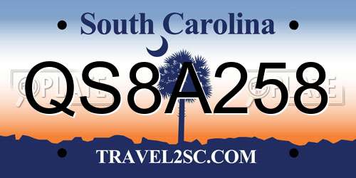 QS8A258 South Carolina License Plate