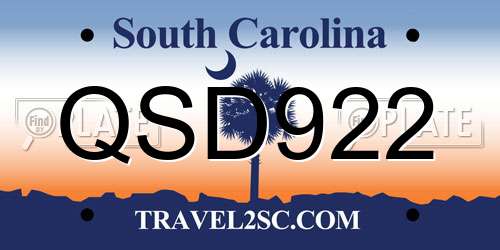 QSD922 South Carolina License Plate