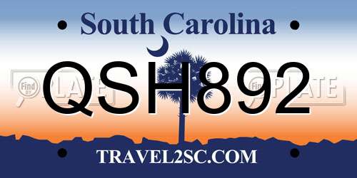 QSH892 South Carolina License Plate