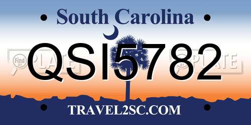 QSI5782 South Carolina License Plate