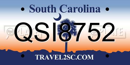 QSI8752 South Carolina License Plate
