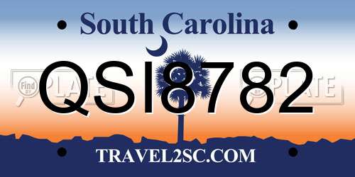 QSI8782 South Carolina License Plate