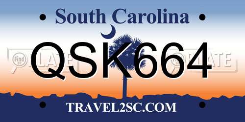 QSK664 South Carolina License Plate