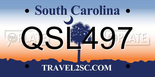 QSL497 South Carolina License Plate