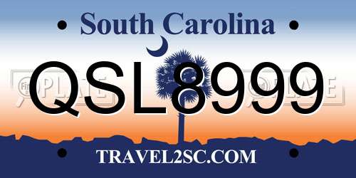 QSL8999 South Carolina License Plate