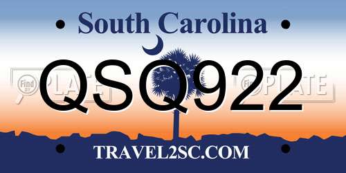 QSQ922 South Carolina License Plate