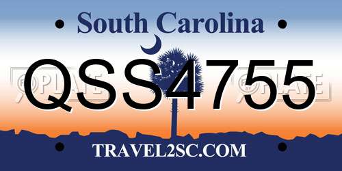 QSS4755 South Carolina License Plate