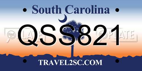 QSS821 South Carolina License Plate
