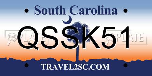 QSSK51 South Carolina License Plate