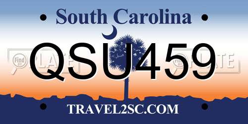 QSU459 South Carolina License Plate