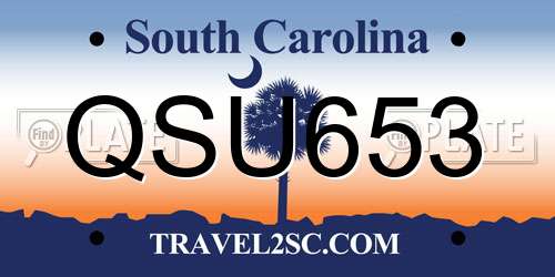 QSU653 South Carolina License Plate