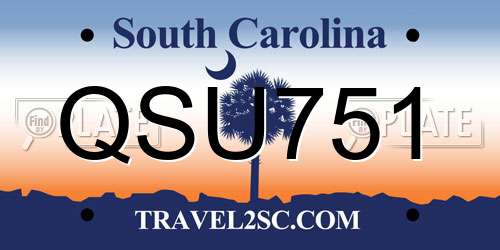 QSU751 South Carolina License Plate