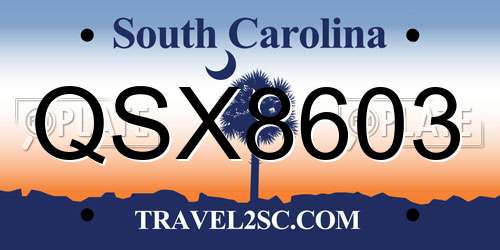 QSX8603 South Carolina License Plate