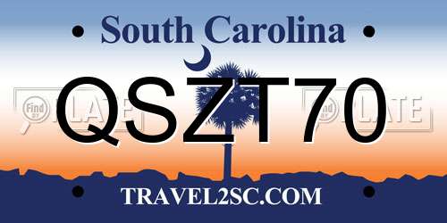 QSZT70 South Carolina License Plate