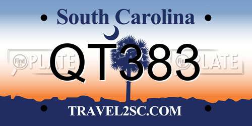 QT383 South Carolina License Plate