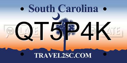 QT5P4K South Carolina License Plate