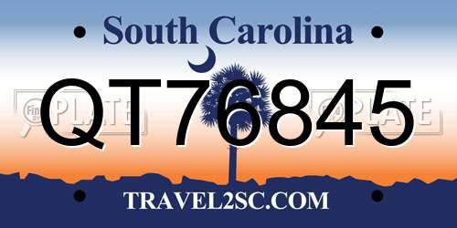 QT76845 South Carolina License Plate