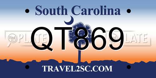 QT869 South Carolina License Plate