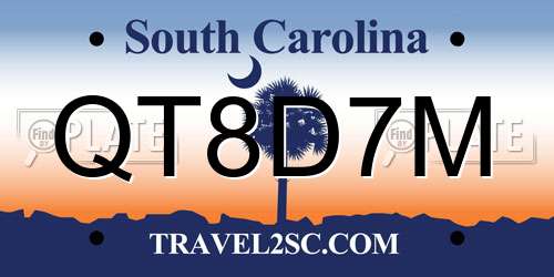 QT8D7M South Carolina License Plate