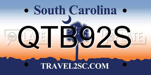 QTB92S South Carolina License Plate