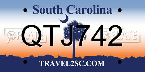 QTJ742 South Carolina License Plate