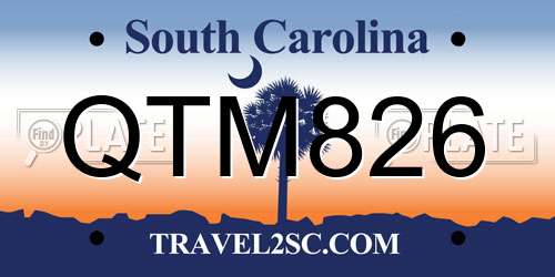 QTM826 South Carolina License Plate