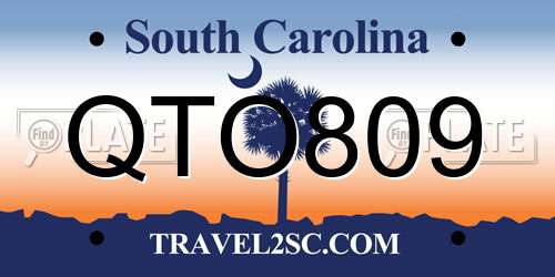 QTO809 South Carolina License Plate