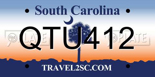 QTU412 South Carolina License Plate