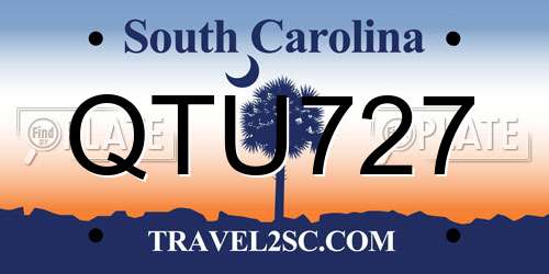 QTU727 South Carolina License Plate