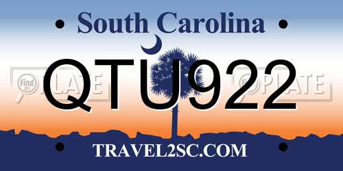 QTU922 South Carolina License Plate