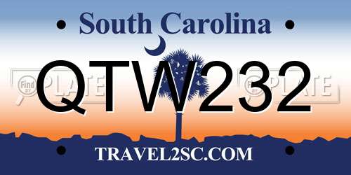 QTW232 South Carolina License Plate