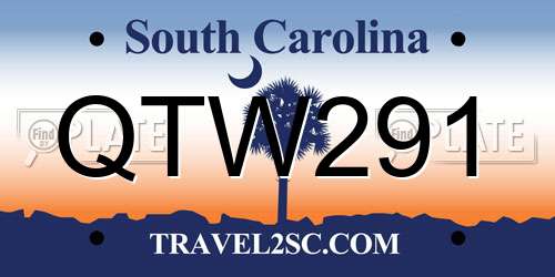 QTW291 South Carolina License Plate