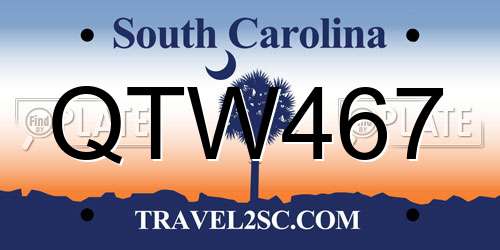 QTW467 South Carolina License Plate