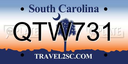 QTW731 South Carolina License Plate
