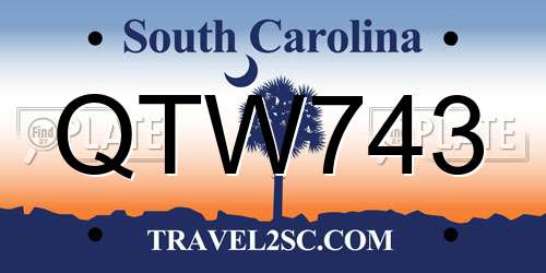 QTW743 South Carolina License Plate