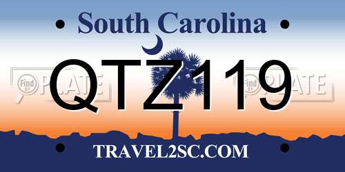 QTZ119 South Carolina License Plate
