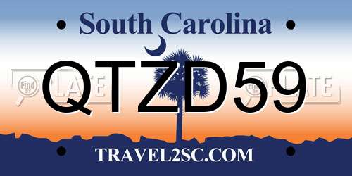 QTZD59 South Carolina License Plate