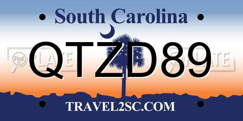 QTZD89 South Carolina License Plate