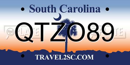 QTZO89 South Carolina License Plate