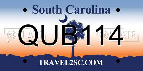 QUB114 South Carolina License Plate
