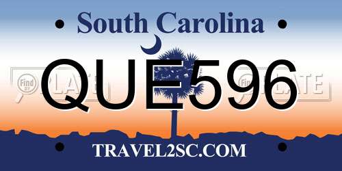 QUE596 South Carolina License Plate