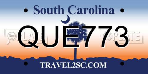 QUE773 South Carolina License Plate