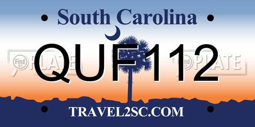 QUF112 South Carolina License Plate