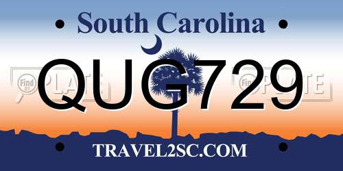 QUG729 South Carolina License Plate