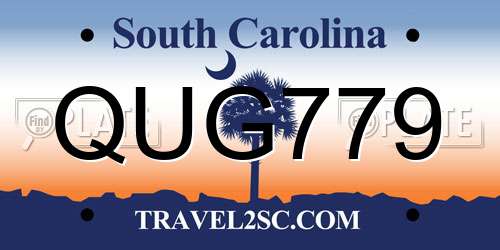 QUG779 South Carolina License Plate