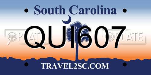 QUI607 South Carolina License Plate